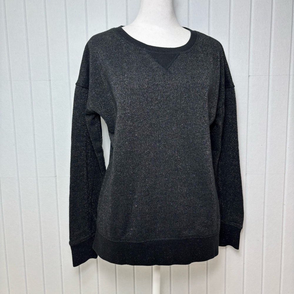American Eagle Outfitters Black Metallic Pullover Top Long Sleeve Slit Sides M